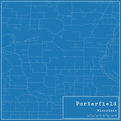 Blueprint US city map of Porterfield, Wisconsin.