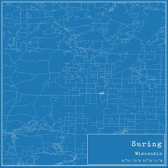 Blueprint US city map of Suring, Wisconsin.