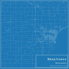 Blueprint US city map of Manitowoc, Wisconsin.