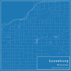 Blueprint US city map of Luxemburg, Wisconsin.