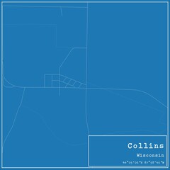 Blueprint US city map of Collins, Wisconsin.