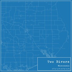 Blueprint US city map of Two Rivers, Wisconsin.