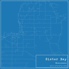 Blueprint US city map of Sister Bay, Wisconsin.