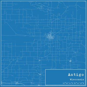 Blueprint US city map of Antigo, Wisconsin.