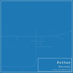 Blueprint US city map of Potter, Wisconsin.