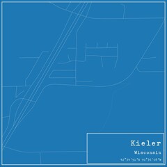 Blueprint US city map of Kieler, Wisconsin.