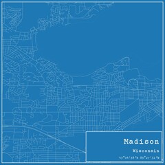 Blueprint US city map of Madison, Wisconsin.