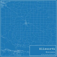 Blueprint US city map of Ellsworth, Wisconsin.