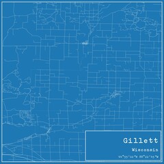 Blueprint US city map of Gillett, Wisconsin.