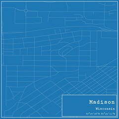 Blueprint US city map of Madison, Wisconsin.