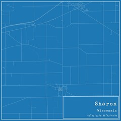Blueprint US city map of Sharon, Wisconsin.