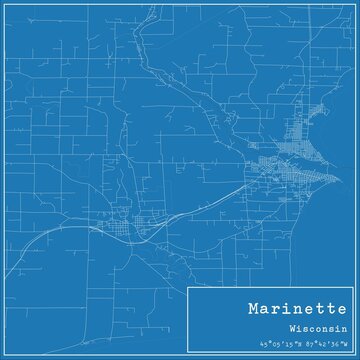 Blueprint US city map of Marinette, Wisconsin.