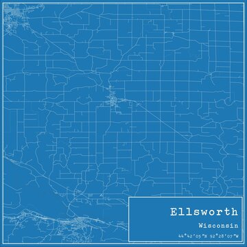 Blueprint US city map of Ellsworth, Wisconsin.
