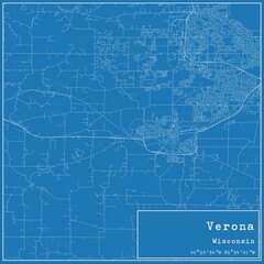 Blueprint US city map of Verona, Wisconsin.