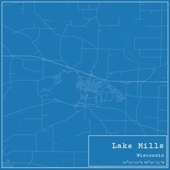 Obraz premium Blueprint US city map of Lake Mills, Wisconsin.