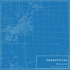 Blueprint US city map of Janesville, Wisconsin.