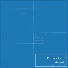 Blueprint US city map of Friesland, Wisconsin.