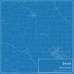 Blueprint US city map of Dane, Wisconsin.