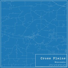 Blueprint US city map of Cross Plains, Wisconsin.