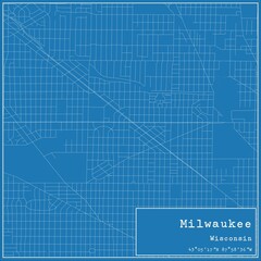 Blueprint US city map of Milwaukee, Wisconsin.