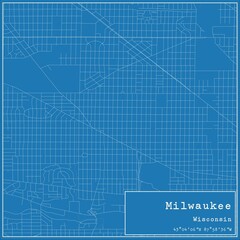 Blueprint US city map of Milwaukee, Wisconsin.
