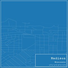 Fototapeta premium Blueprint US city map of Madison, Wisconsin.