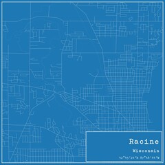 Blueprint US city map of Racine, Wisconsin.