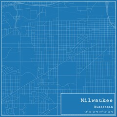 Blueprint US city map of Milwaukee, Wisconsin.