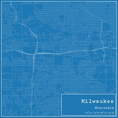 Blueprint US city map of Milwaukee, Wisconsin.