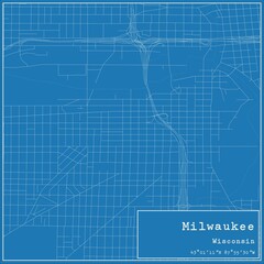 Blueprint US city map of Milwaukee, Wisconsin.