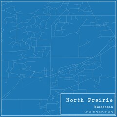 Blueprint US city map of North Prairie, Wisconsin.