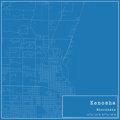 Blueprint US city map of Kenosha, Wisconsin.