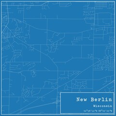 Blueprint US city map of New Berlin, Wisconsin.