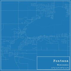 Blueprint US city map of Fontana, Wisconsin.