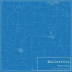 Blueprint US city map of Belleville, Wisconsin. - obrazy, fototapety, plakaty