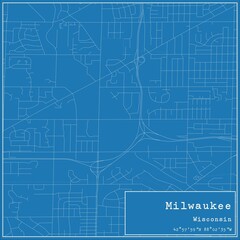 Blueprint US city map of Milwaukee, Wisconsin.