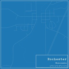Blueprint US city map of Rochester, Wisconsin.