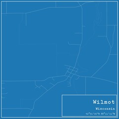 Blueprint US city map of Wilmot, Wisconsin.
