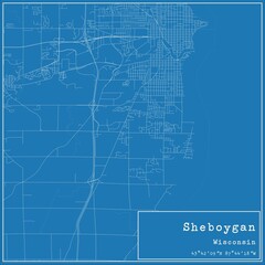 Blueprint US city map of Sheboygan, Wisconsin.