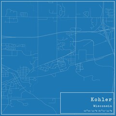 Blueprint US city map of Kohler, Wisconsin.