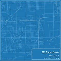 Blueprint US city map of Milwaukee, Wisconsin.