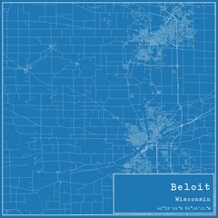 Blueprint US city map of Beloit, Wisconsin.