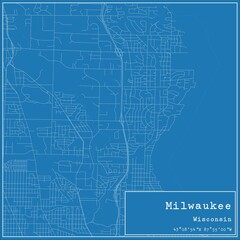 Blueprint US city map of Milwaukee, Wisconsin.