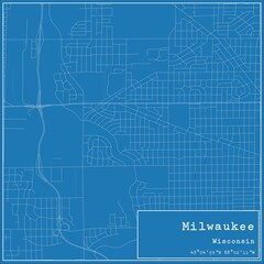 Blueprint US city map of Milwaukee, Wisconsin.
