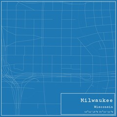 Blueprint US city map of Milwaukee, Wisconsin.