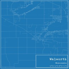 Blueprint US city map of Walworth, Wisconsin.