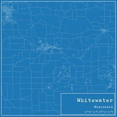 Blueprint US city map of Whitewater, Wisconsin.