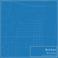 Fototapeta premium Blueprint US city map of Butler, Wisconsin.
