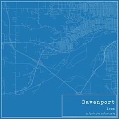 Fototapeta premium Blueprint US city map of Davenport, Iowa.