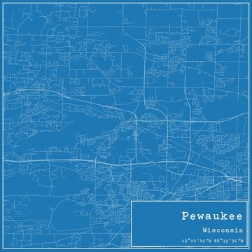 Blueprint US city map of Pewaukee, Wisconsin.
